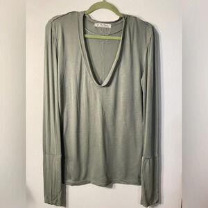 NWOT Free People || Long Sleeve Tee Oversize Slouchy Boho Green Vneck Th…